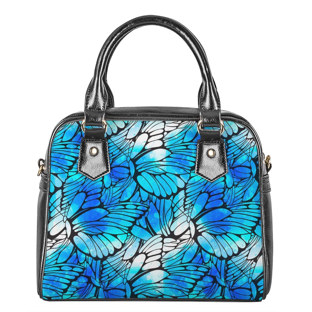 Blue Butterfly Wings Pattern Print Shoulder Handbag