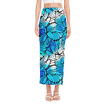 Blue Butterfly Wings Pattern Print Side Slit Maxi Skirt
