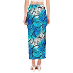 Blue Butterfly Wings Pattern Print Side Slit Maxi Skirt