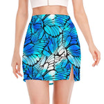 Blue Butterfly Wings Pattern Print Side Slit Mini Skirt
