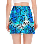 Blue Butterfly Wings Pattern Print Side Slit Mini Skirt