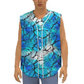 Blue Butterfly Wings Pattern Print Sleeveless Baseball Jersey