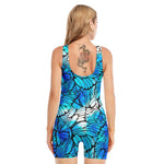Blue Butterfly Wings Pattern Print Sleeveless One Piece Swimsuit