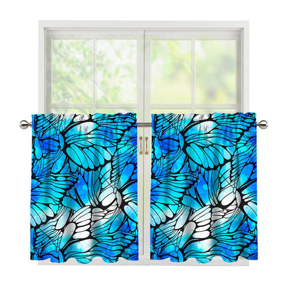 Blue Butterfly Wings Pattern Print Tier Curtains