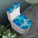 Blue Butterfly Wings Pattern Print Toilet Lid And Tank Cover Set