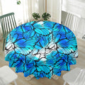 Blue Butterfly Wings Pattern Print Waterproof Round Tablecloth