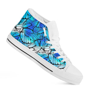 Blue Butterfly Wings Pattern Print White High Top Sneakers