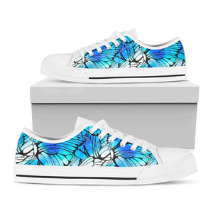 Blue Butterfly Wings Pattern Print White Low Top Sneakers