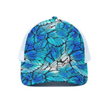 Blue Butterfly Wings Pattern Print White Mesh Trucker Cap