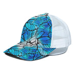 Blue Butterfly Wings Pattern Print White Mesh Trucker Cap