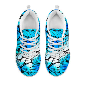 Blue Butterfly Wings Pattern Print White Running Shoes