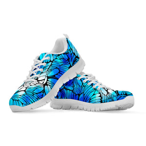 Blue Butterfly Wings Pattern Print White Running Shoes