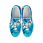 Blue Butterfly Wings Pattern Print White Slip On Sneakers