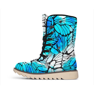 Blue Butterfly Wings Pattern Print Winter Boots