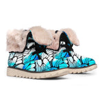 Blue Butterfly Wings Pattern Print Winter Boots