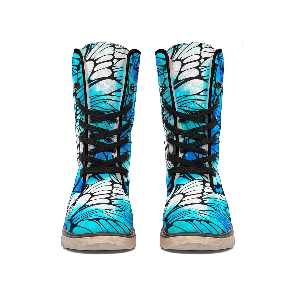 Blue Butterfly Wings Pattern Print Winter Boots