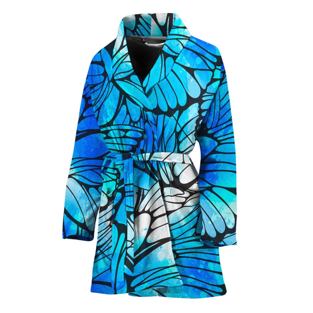 Blue Butterfly Wings Pattern Print Women's Bathrobe