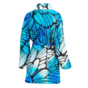 Blue Butterfly Wings Pattern Print Women's Bathrobe