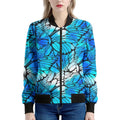 Blue Butterfly Wings Pattern Print Women's Bomber Jacket