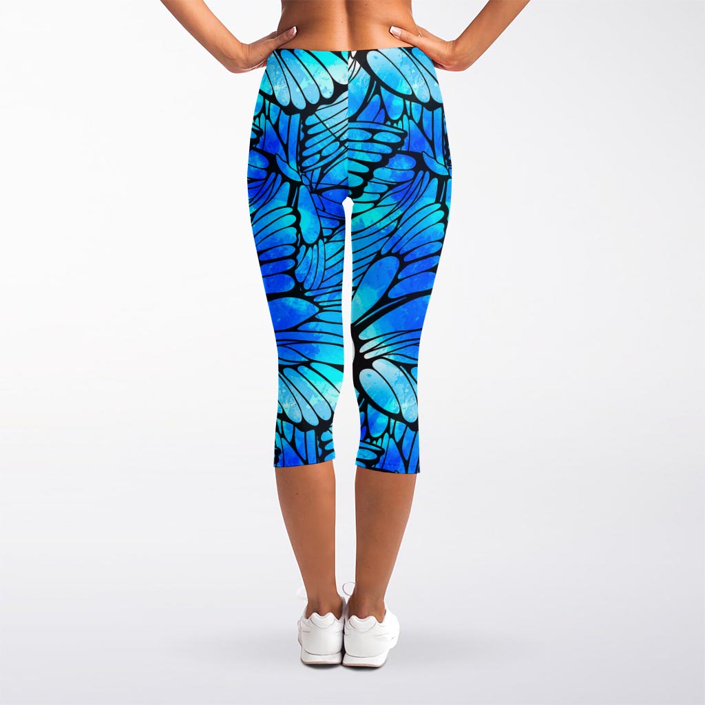 Blue Butterfly Wings Pattern Print Women's Capri Leggings