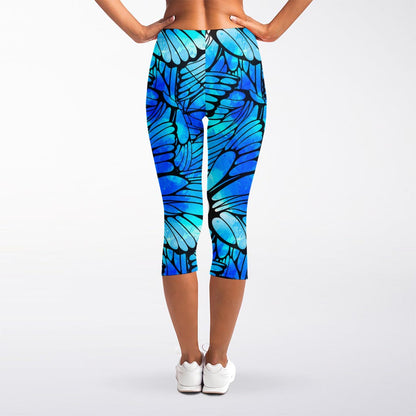 Blue Butterfly Wings Pattern Print Women's Capri Leggings