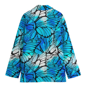 Blue Butterfly Wings Pattern Print Women's Cotton Blazer