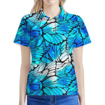 Blue Butterfly Wings Pattern Print Women's Polo Shirt