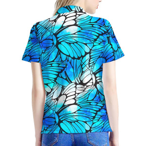 Blue Butterfly Wings Pattern Print Women's Polo Shirt