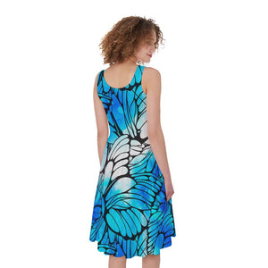 Blue Butterfly Wings Pattern Print Women's Sleeveless Dress