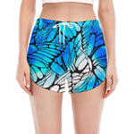 Blue Butterfly Wings Pattern Print Women's Split Running Shorts