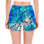 Blue Butterfly Wings Pattern Print Women's Split Running Shorts