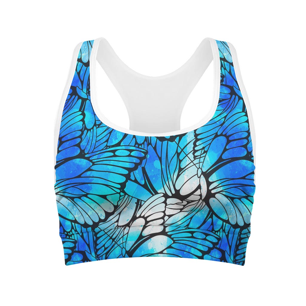 Blue Butterfly Wings Pattern Print Women's Sports Bra