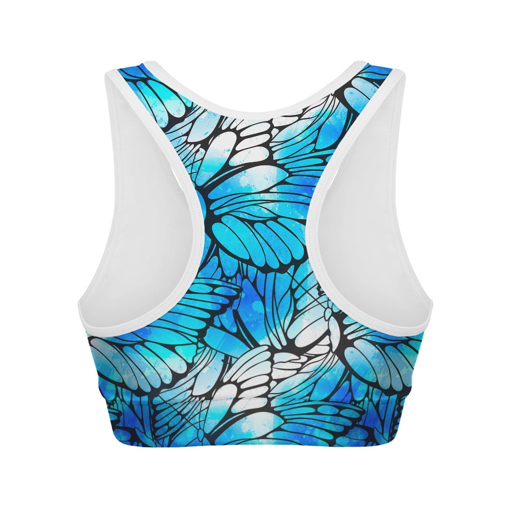 Blue Butterfly Wings Pattern Print Women's Sports Bra