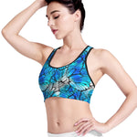 Blue Butterfly Wings Pattern Print Women's Sports Bra