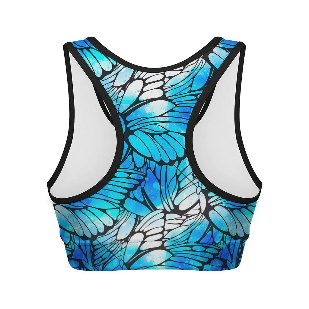 Blue Butterfly Wings Pattern Print Women's Sports Bra