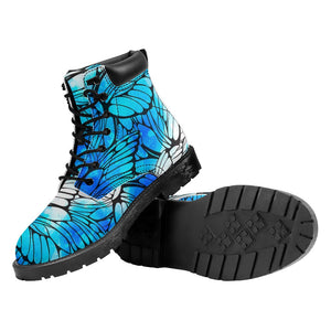 Blue Butterfly Wings Pattern Print Work Boots