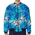 Blue Butterfly Wings Pattern Print Zip Sleeve Bomber Jacket
