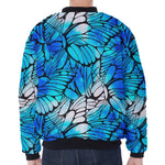 Blue Butterfly Wings Pattern Print Zip Sleeve Bomber Jacket
