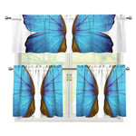 Blue Butterfly Wings Print 3 Piece Kitchen Curtains