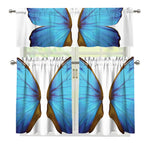 Blue Butterfly Wings Print 3 Piece Kitchen Curtains