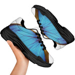 Blue Butterfly Wings Print Black Chunky Shoes