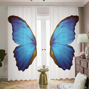 Blue Butterfly Wings Print Blackout Pencil Pleat Curtains