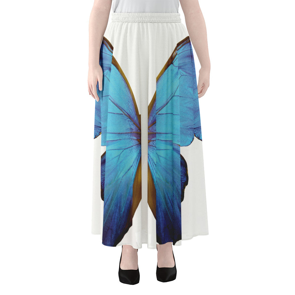 Blue Butterfly Wings Print Chiffon Maxi Skirt