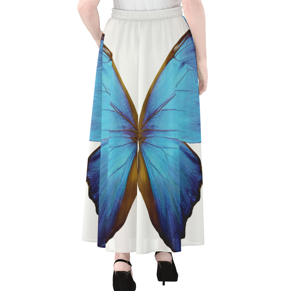 Blue Butterfly Wings Print Chiffon Maxi Skirt