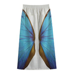 Blue Butterfly Wings Print Cotton Front Slit Maxi Skirt