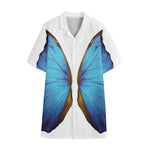 Blue Butterfly Wings Print Cotton Hawaiian Shirt
