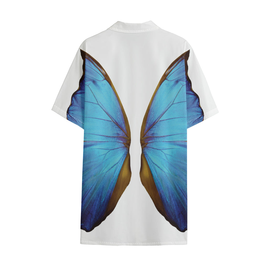 Blue Butterfly Wings Print Cotton Hawaiian Shirt