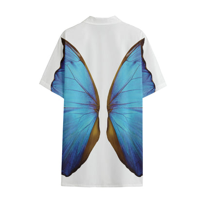 Blue Butterfly Wings Print Cotton Hawaiian Shirt