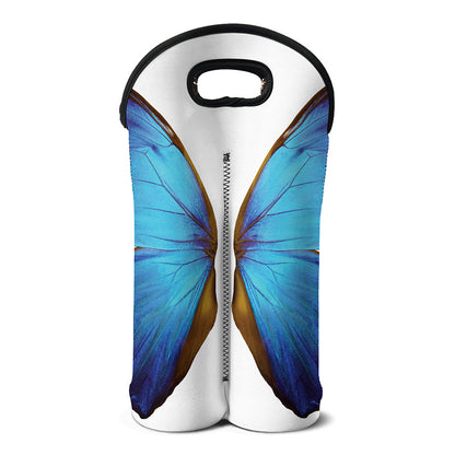 Blue Butterfly Wings Print Double Neoprene Wine Tote