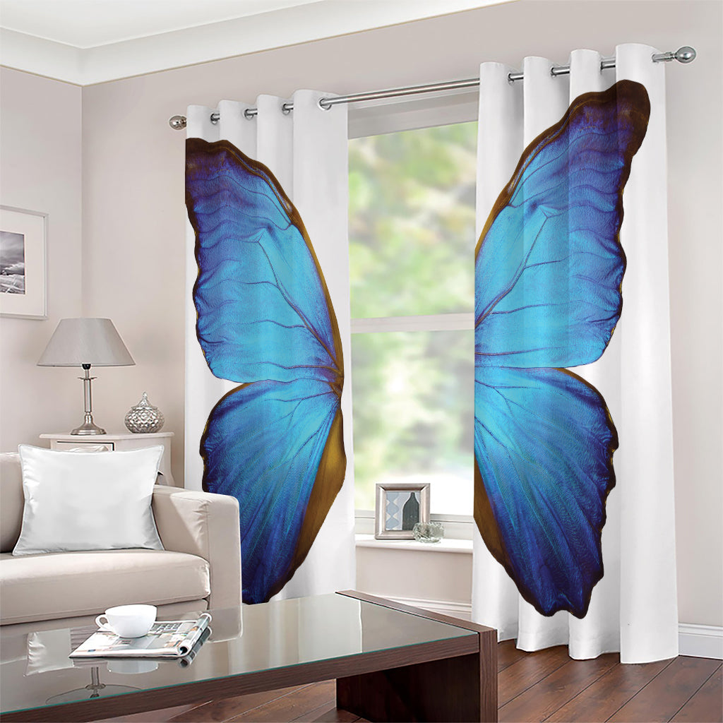 Blue Butterfly Wings Print Extra Wide Grommet Curtains